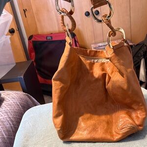 MICHAEL Michael Kors Tan Leather Shoulder Bag with Gold Accents